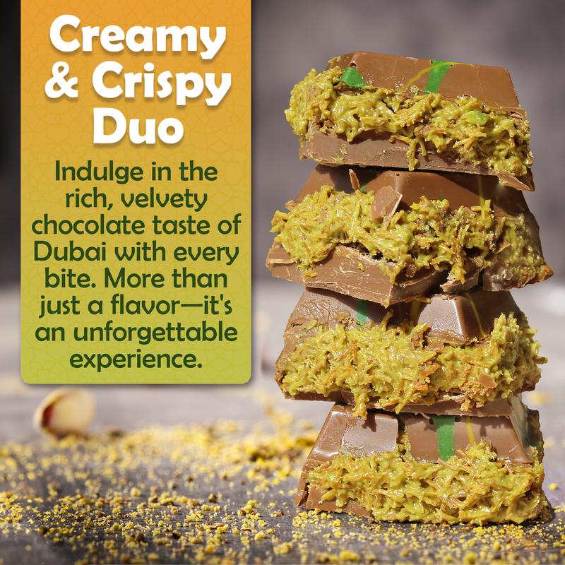 Dubai Chocolate Bar with Kadaifi Pistachio - Daily fresh shipment - Ideal Gift for all Occasions -Crispy Kunafe with Pistachio Paste Snack Dessert 7 oz