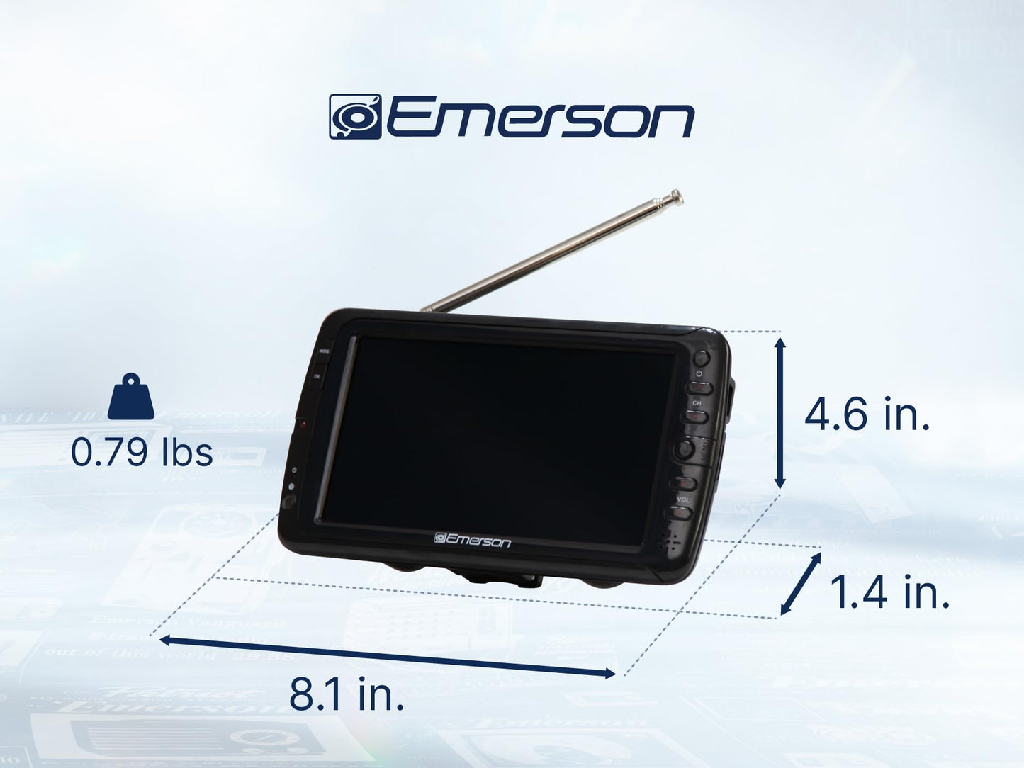Emerson ET-7000 7" Portable Handheld Digital TV with Built-in Rechargeable Battery, HD Display, Multimedia Playback, USB/SD Card Support, and AC/DC Adapter | Compact TV for Home or Travel
