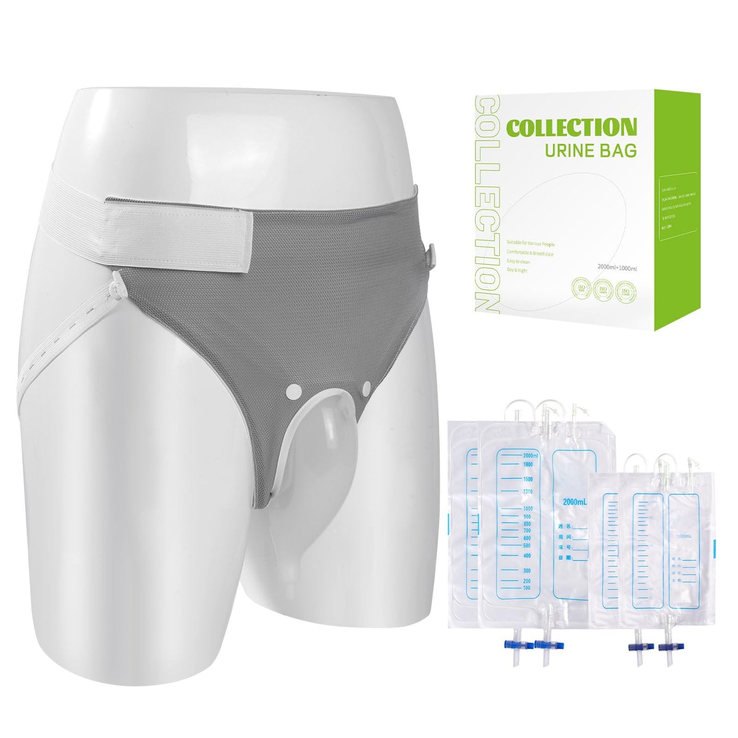 Wearable Urinary Drainage Bag for Men(2000 ML*2+1000 ML*2) ,Reusable Urine Collection Bag,Urinary Drainage Bag System,Elderly Urinalfor Bedridden Patients