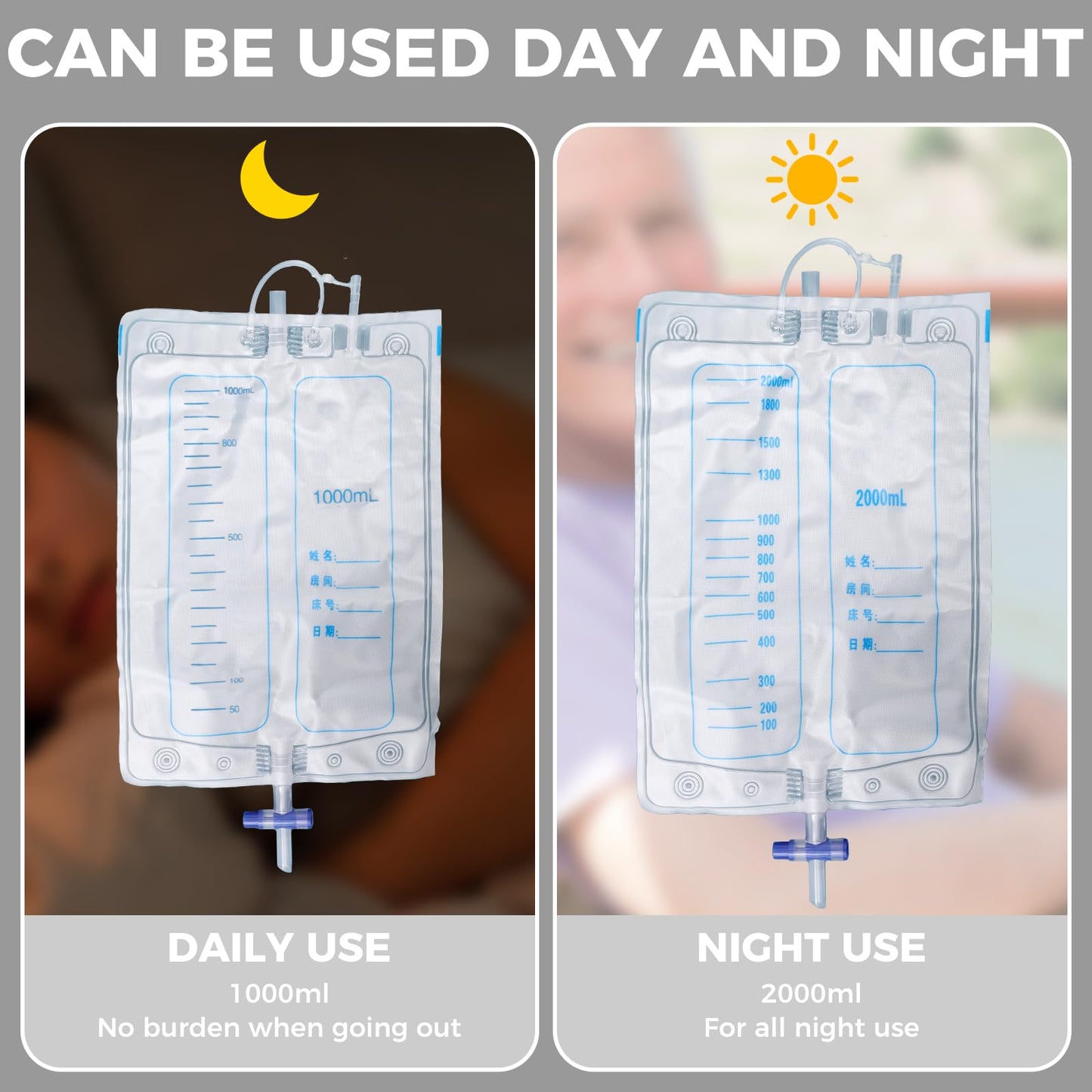 Wearable Urinary Drainage Bag for Men(2000 ML*2+1000 ML*2) ,Reusable Urine Collection Bag,Urinary Drainage Bag System,Elderly Urinalfor Bedridden Patients