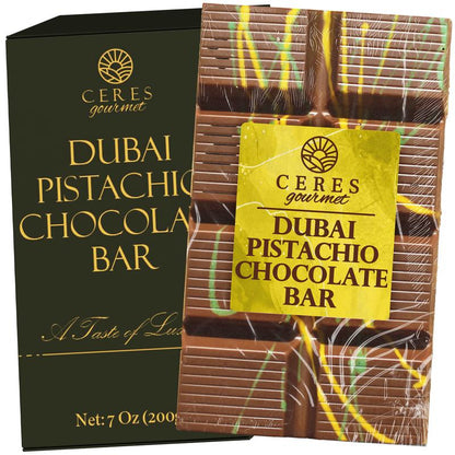 Dubai Chocolate Bar with Kadaifi Pistachio - Daily fresh shipment - Ideal Gift for all Occasions -Crispy Kunafe with Pistachio Paste Snack Dessert 7 oz