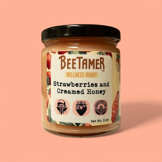 BeeTamer's Strawberries and Cream Raw Creamed Honey - Health and Wellness Natural, Sweet Healthy Breakfast Summer Fruit Drizzle