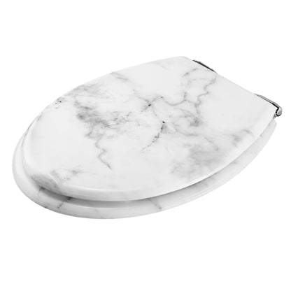 Navaris White Marble Toilet Seat - MDF Decorative Toilet Seats - Luxury Marbled Design for Bathroom Decor - 16.7" x 14.1" x 2.2" (42.5 cm x 35.8 cm x 5.6 cm)