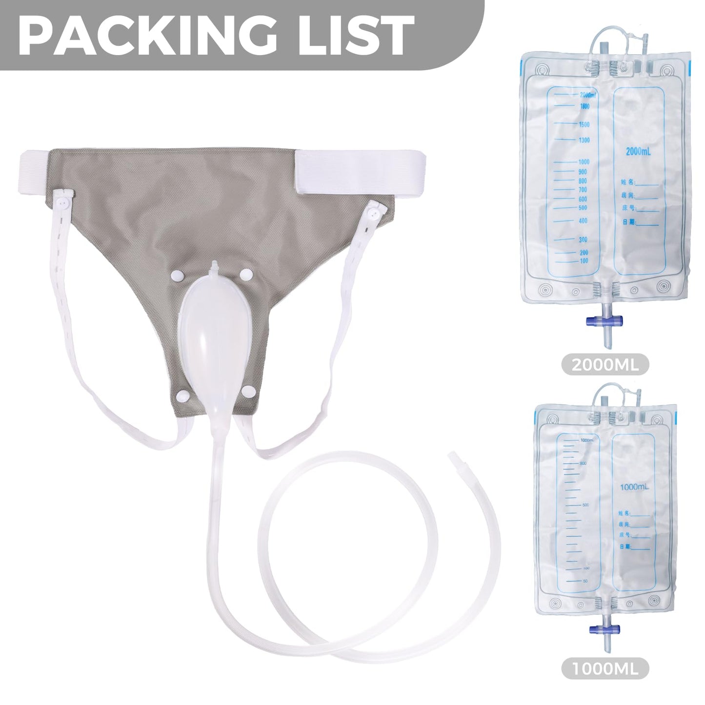 Wearable Urinary Drainage Bag for Men(2000 ML*2+1000 ML*2) ，Reusable Urine Collection Bag，Urinary Drainage Bag System，Elderly Urinalfor Bedridden Patients