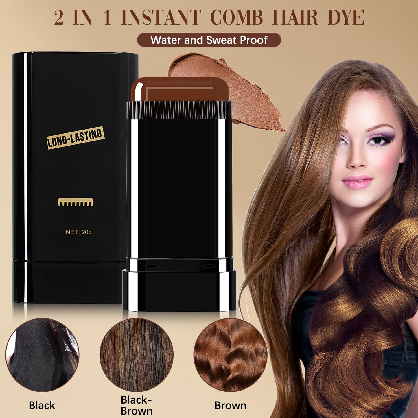 Safe and Convenient Comb Hair Dye, Waterproof and Sweat-Proof Hair Dye Comb, Portable Hair Colouring Comb, 3-Color Hair Dye Cream, 2 in 1 Instant Dye for Women & Men (Black, 0)