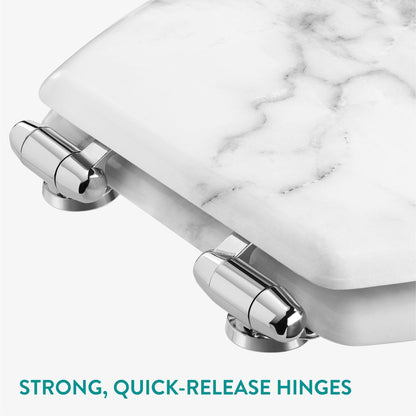 Navaris White Marble Toilet Seat - MDF Decorative Toilet Seats - Luxury Marbled Design for Bathroom Decor - 16.7" x 14.1" x 2.2" (42.5 cm x 35.8 cm x 5.6 cm)