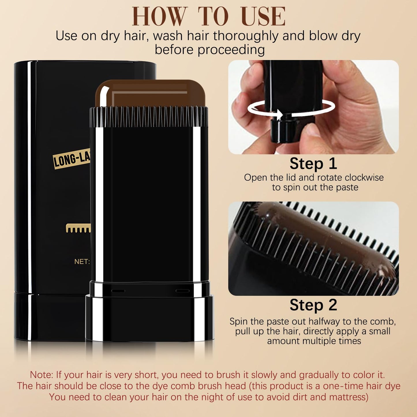 Safe and Convenient Comb Hair Dye, Waterproof and Sweat-Proof Hair Dye Comb, Portable Hair Colouring Comb, 3-Color Hair Dye Cream, 2 in 1 Instant Dye for Women & Men (Black, 0)