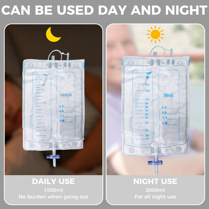 Wearable Urinary Drainage Bag for Men(2000 ML*2+1000 ML*2) ，Reusable Urine Collection Bag，Urinary Drainage Bag System，Elderly Urinalfor Bedridden Patients