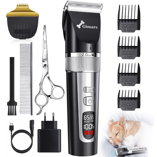 Gimars 2 in 1 Dog Clippers with Stainless Steel Dog Grooming Scissors Kits - Silver